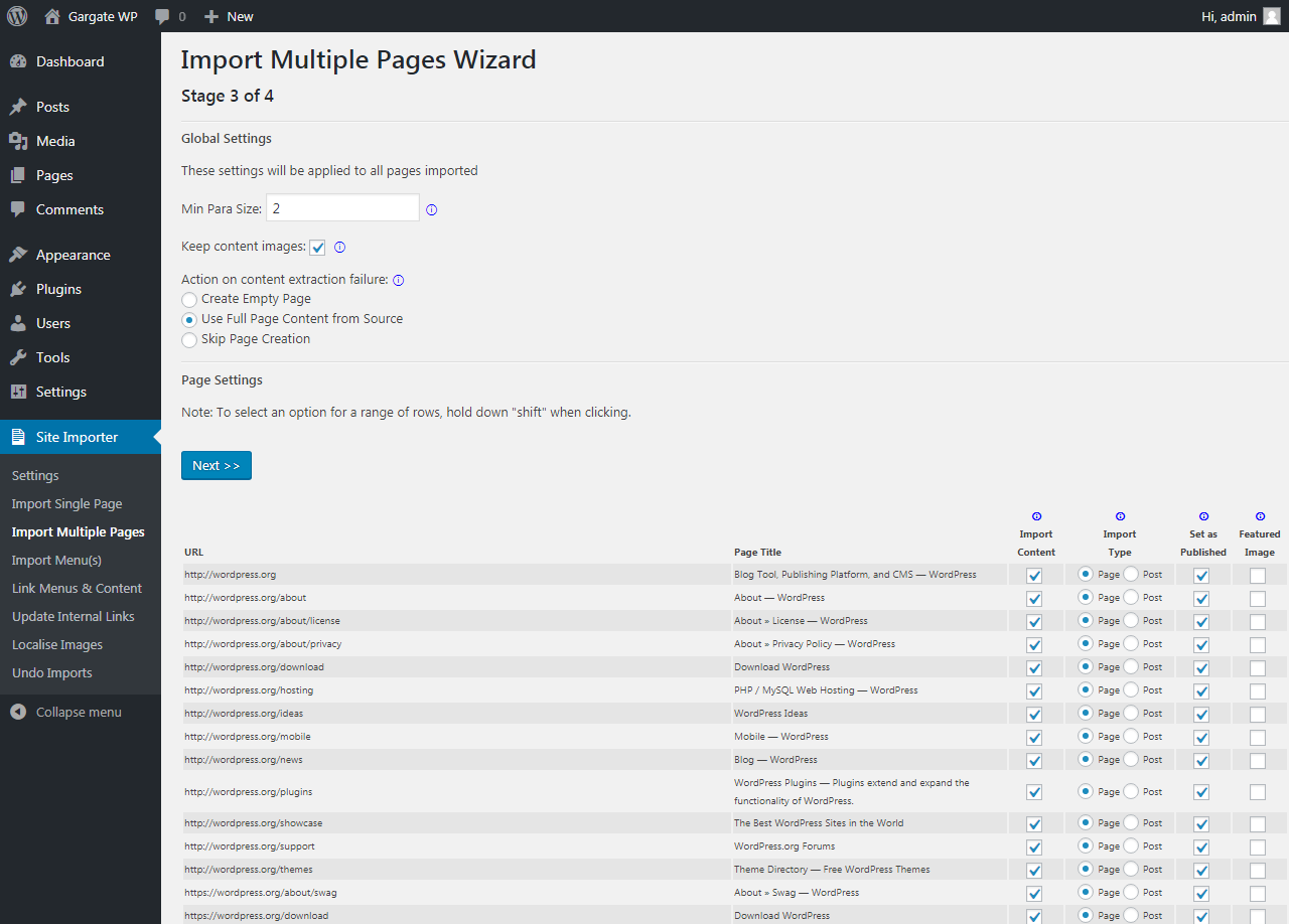 WP Site Importer imports all of your content from any website into WordPress