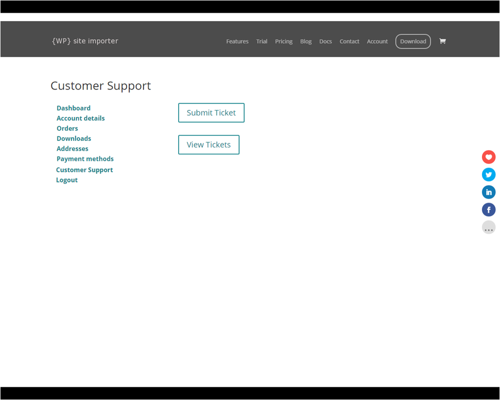 The WooCommerce Account Management Panel with Customer Support Menu Item